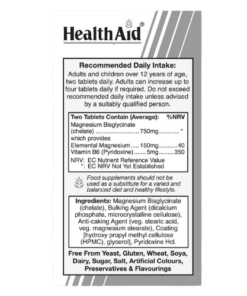 Alternative view of HealthAid® Magnesium Bisglycinate 375mg with Vitamin B6 – 60 Tablets