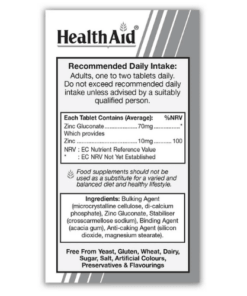 Alternative view of HealthAid Zinc Gluconate 70mg (90)