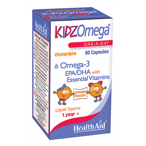 Health Aid® KidzOmega™ (Vit A,D,E, EPA 198mg, DHA 132mg) Chewable Capsules (60)